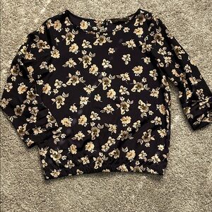The Limited Navy Blue Floral Blouse with Cream Accents